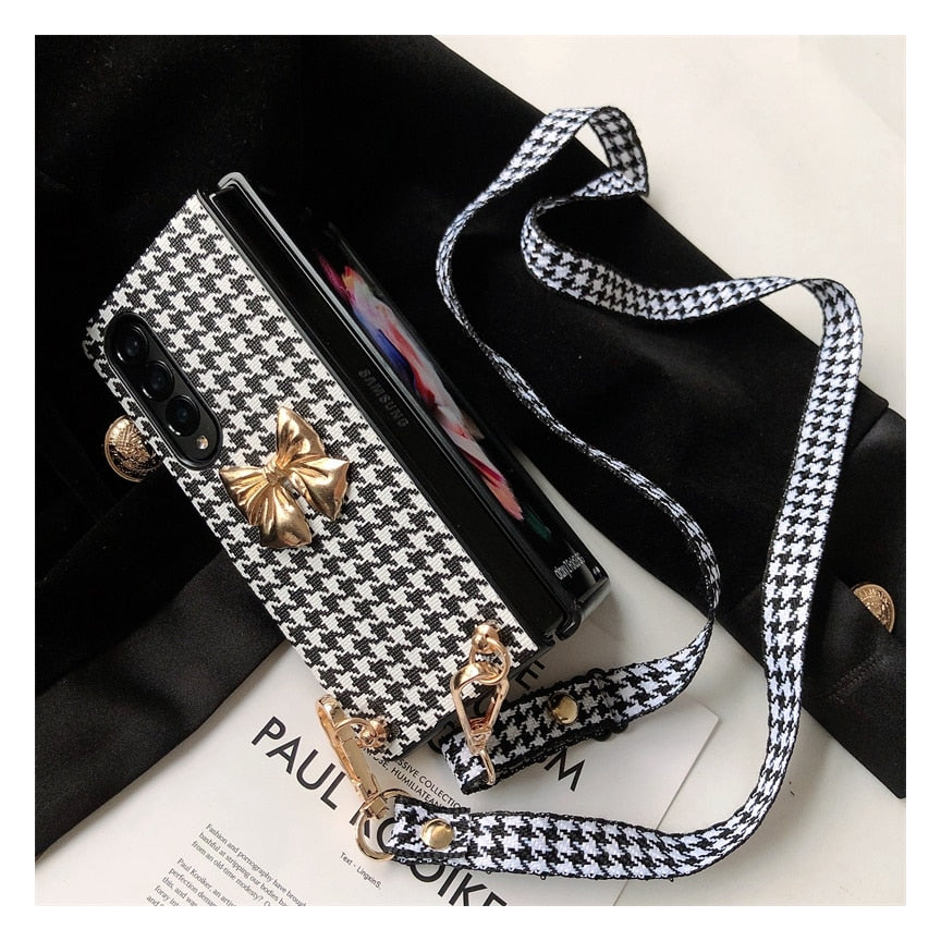 Luxury 3D Bow Houndstooth Phone Case For Samsung Galaxy Z Fold 3