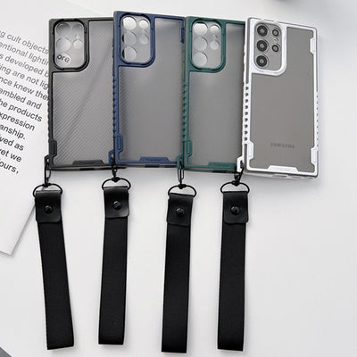 Luxury Carbon Fiber Wrist Strap Lanyard Phone Case For Samsung Galaxy S22 Series
