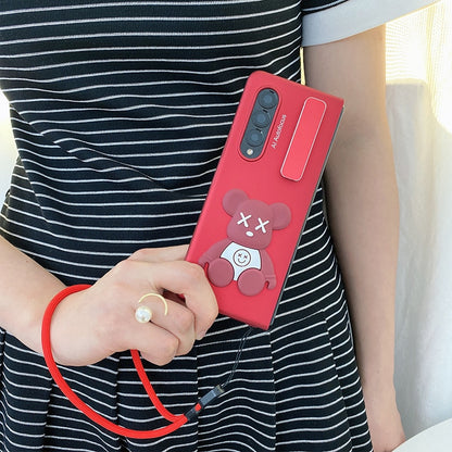 Cute Bear Metal Folding Holder Strap Phone case For Samsung Galaxy Z Fold 3
