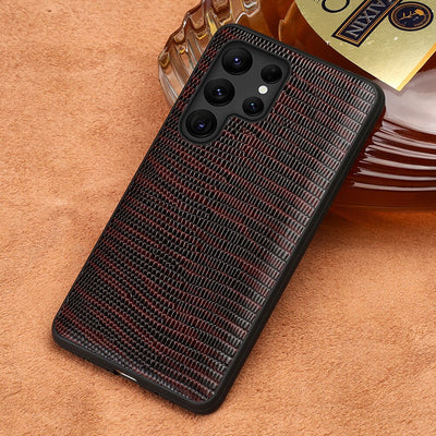 Genuine Leather Lizard Grain Case For Samsung Galaxy S22 Ultra