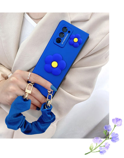 3D Blue Flowers Folding Case For Samsung Galaxy Z Fold 3