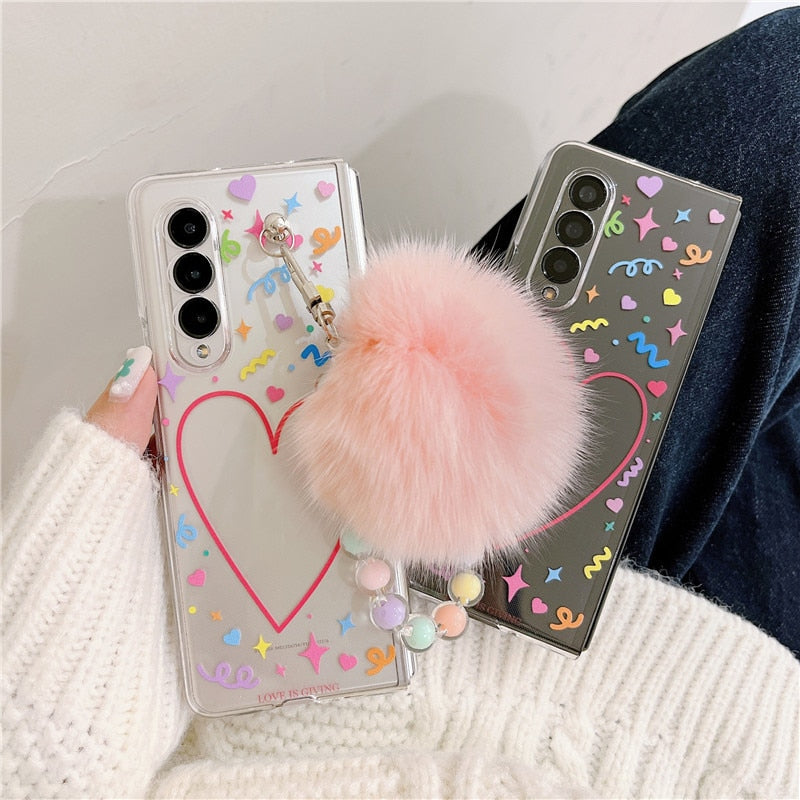 Cute Love Hair Ball Bracelet Phone Cases For Samsung Galaxy Z Fold 3