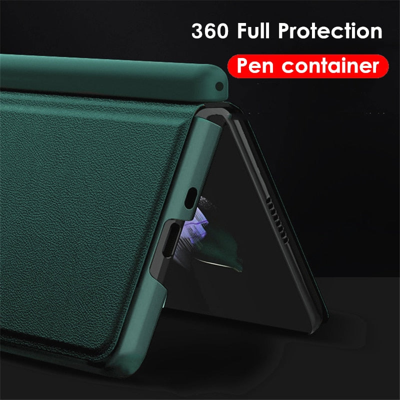 360 Full Protection Leather Flip Case For Samsung Galaxy Z Fold 4 (S Pen container)