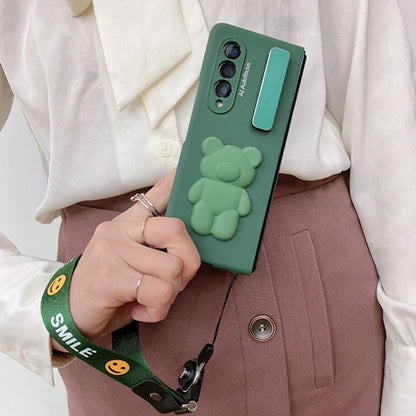 Cute Bear Metal Folding Holder Strap Phone case For Samsung Galaxy Z Fold 3