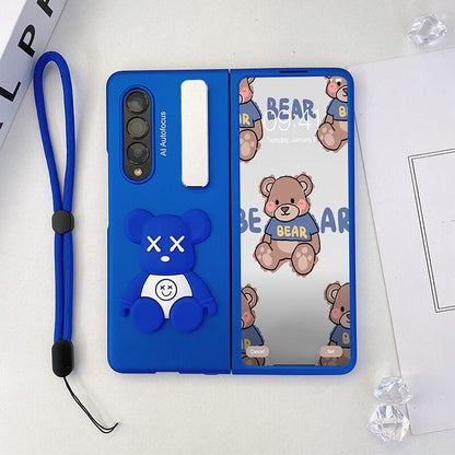Cute Bear Metal Folding Holder Strap Phone case For Samsung Galaxy Z Fold 3