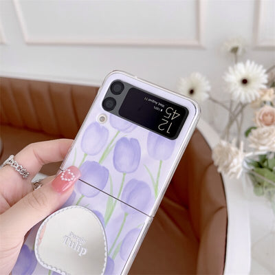 Cute Flowers Case With Mirror Holder Shell For Samsung Z Flip3