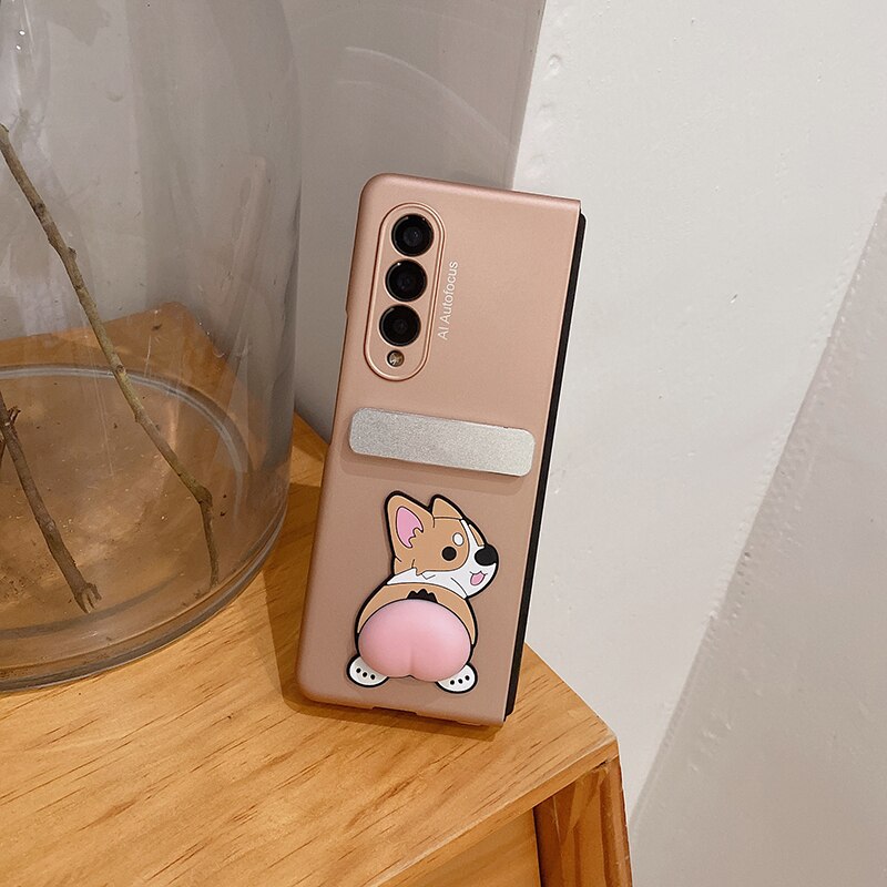 Cute Decompression Dog Metal Folding Holder Phone case For Samsung Galaxy Z Fold