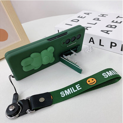 Cute Bear Metal Folding Holder Strap Phone case For Samsung Galaxy Z Fold 3