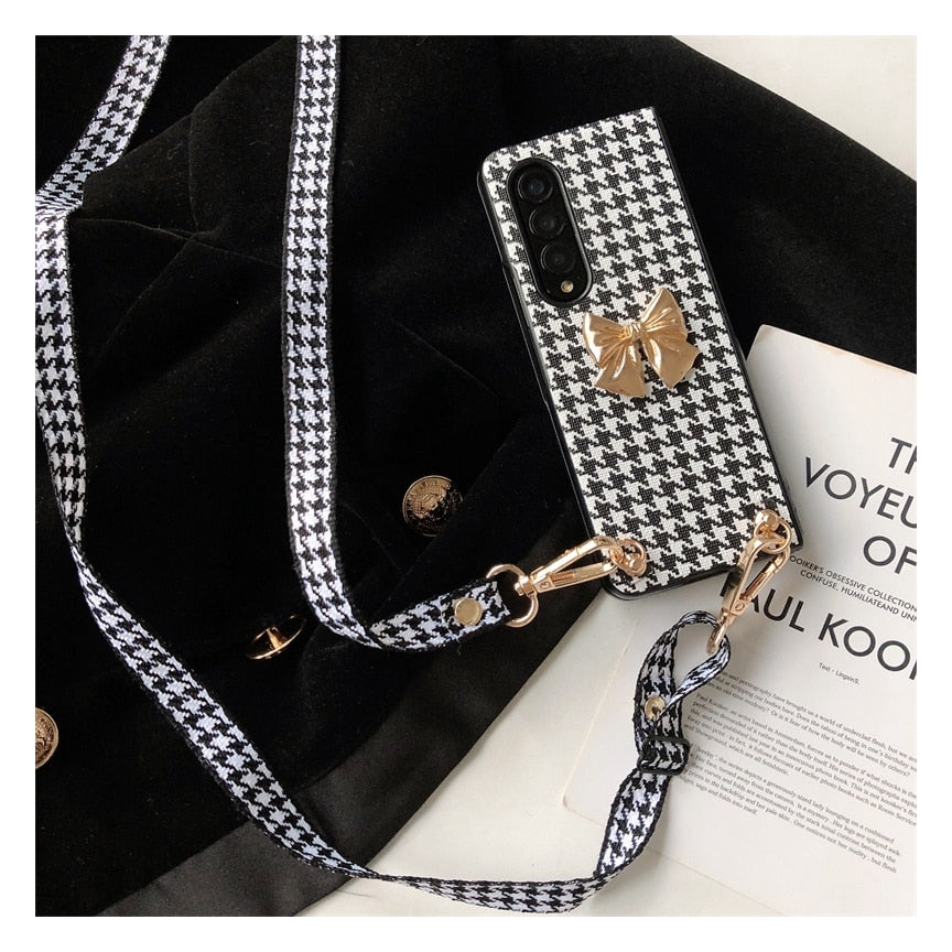 Luxury 3D Bow Houndstooth Phone Case For Samsung Galaxy Z Fold 3