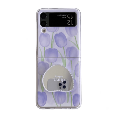 Cute Flowers Case With Mirror Holder Shell For Samsung Z Flip3