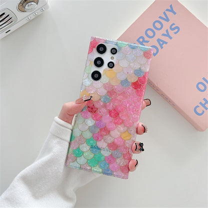 Square Colorful Fish Scales Pattern Electroplated Phone Case For Samsung S22 Series