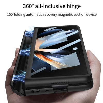 Pen Slot Case for Samsung Galaxy Z Fold 4 with Kickstand and Screen Protective Glass.