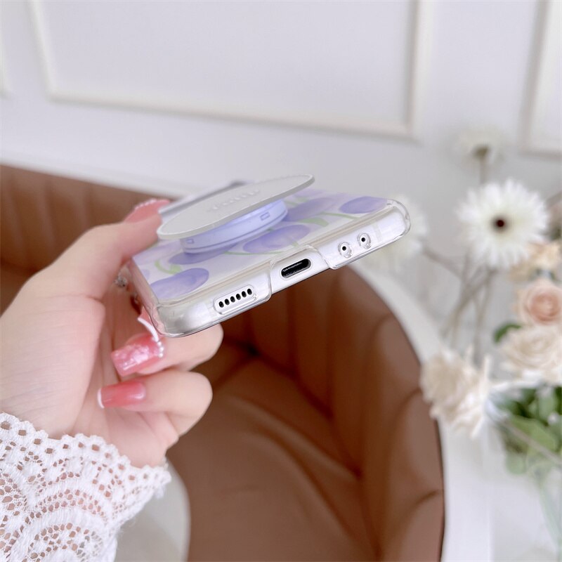 Cute Flowers Case With Mirror Holder Shell For Samsung Z Flip3