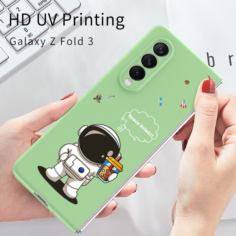 Cute Astronaut Space Drink Hard PC Phone Case For Samsung Galaxy Z Fold 3 5G