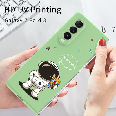 Cute Astronaut Space Drink Hard PC Phone Case For Samsung Galaxy Z Fold 3 5G