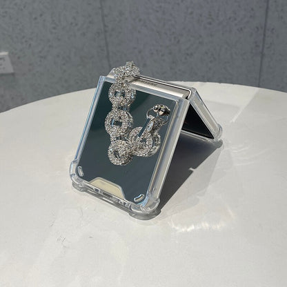 Silver Makeup Mirror Shockproof Phone Case For Samsung Galaxy Z Flip 3 5G Rhinestone Bracelet