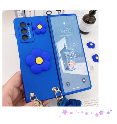 3D Blue Flowers Folding Case For Samsung Galaxy Z Fold 3