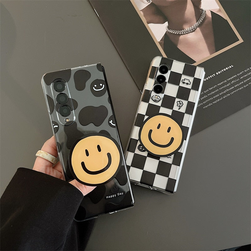 Cartoon Smiling Face Phone Stand Milk Cow Case for Samsung Galaxy Z Fold 3