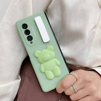 Cute Bear Metal Folding Holder Strap Phone case For Samsung Galaxy Z Fold 3