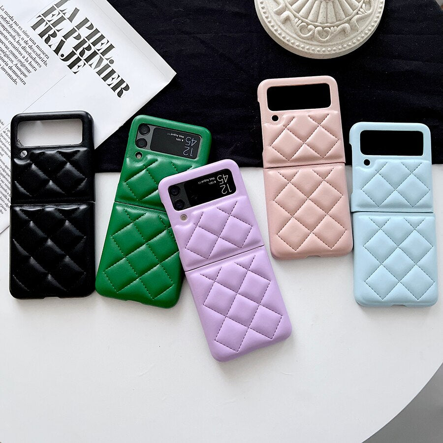 New Fashion Lattice Down Jacket Phone Case For Samsung Galax Z Flip 3