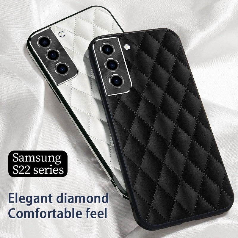 Luxury Leather Plus Metal Lens Cover For Samsung Galaxy S22 Series