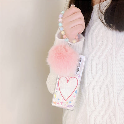 Cute Love Hair Ball Bracelet Phone Cases For Samsung Galaxy Z Fold 3