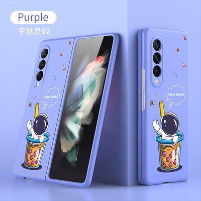 Cute Astronaut Space Drink Hard PC Phone Case For Samsung Galaxy Z Fold 3 5G