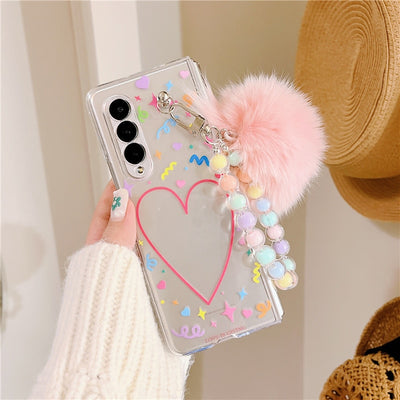 Cute Love Hair Ball Bracelet Phone Cases For Samsung Galaxy Z Fold 3