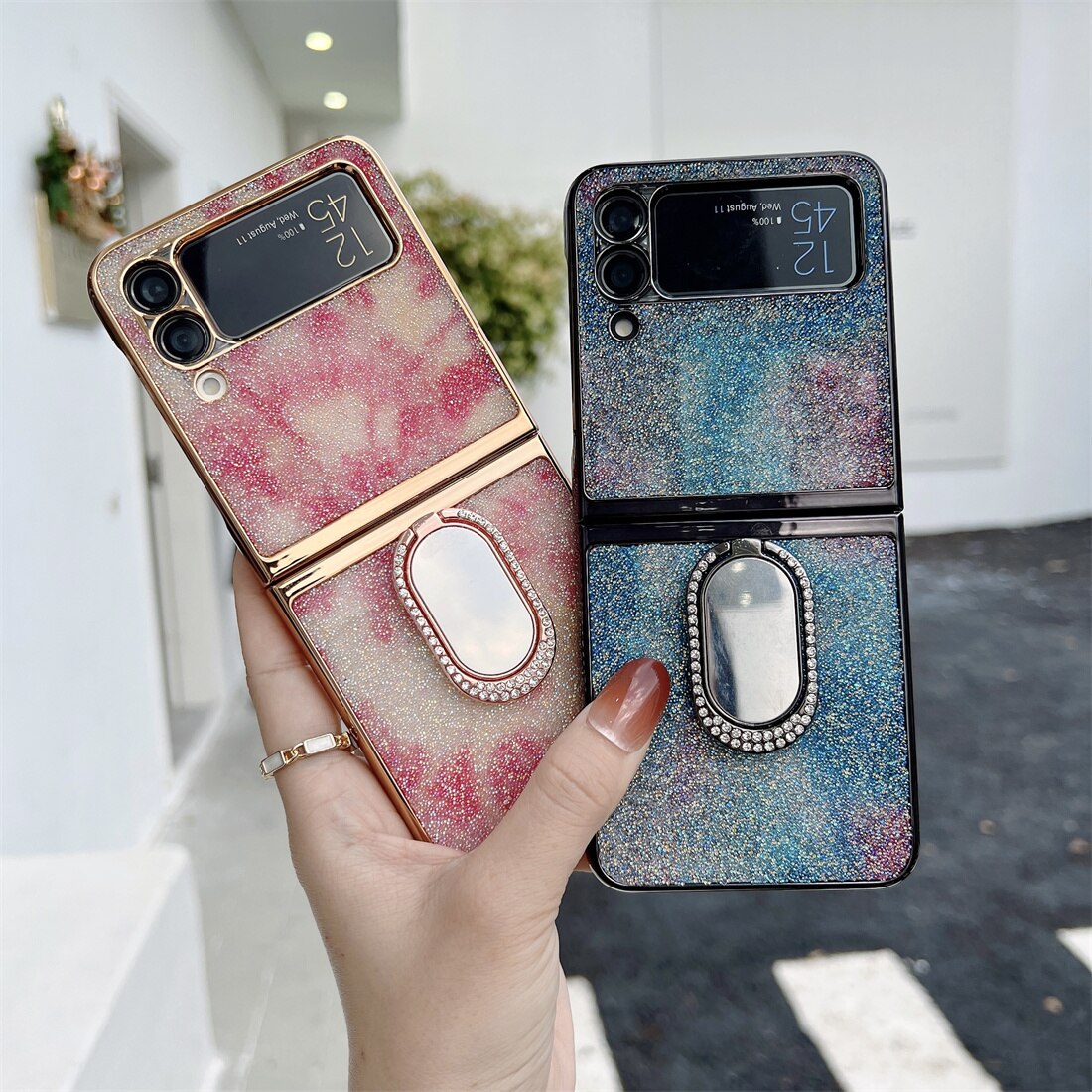 Shining Diamond Mirror Ring Cover For Samsung Galaxy Z Flip 3 5G