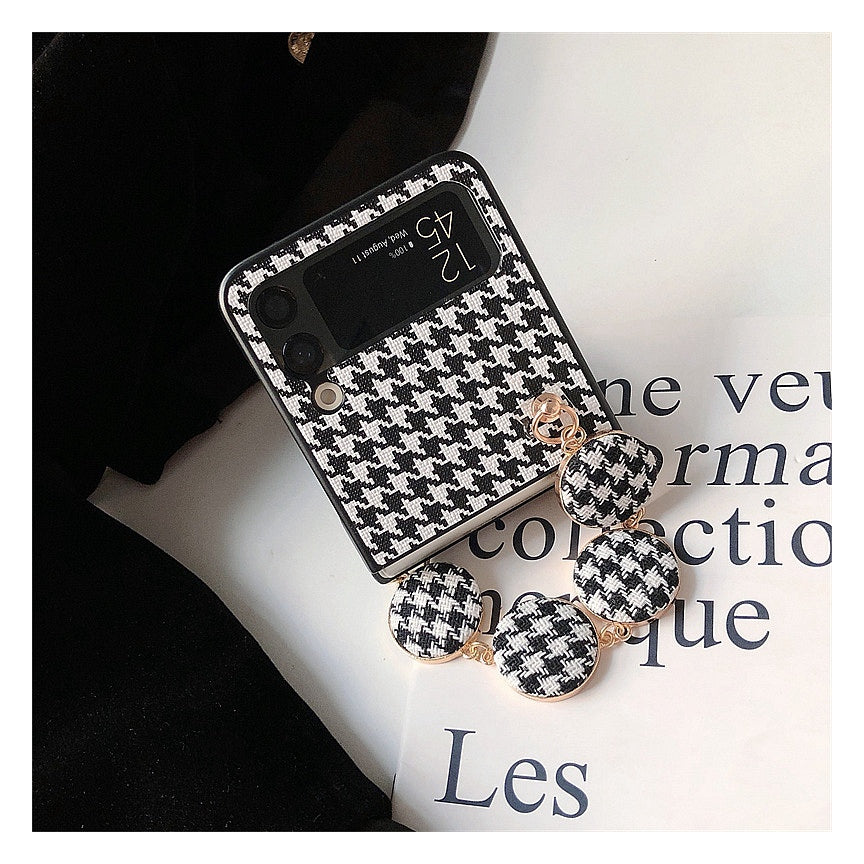 Chic and Elegant Houndstooth Button Phone Case For Samsung Galaxy Z Flip 3 5G