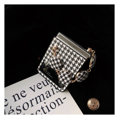 Chic and Elegant Houndstooth Button Phone Case For Samsung Galaxy Z Flip 3 5G