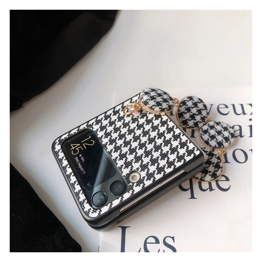 Chic and Elegant Houndstooth Button Phone Case For Samsung Galaxy Z Flip 3 5G