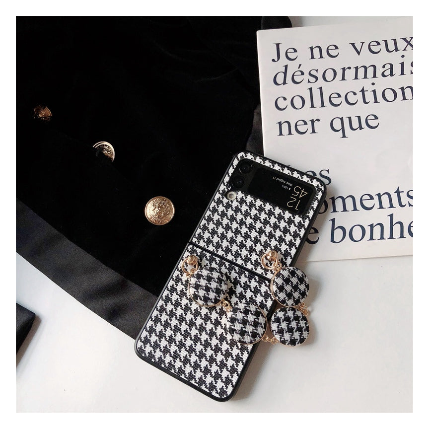 Chic and Elegant Houndstooth Button Phone Case For Samsung Galaxy Z Flip 3 5G