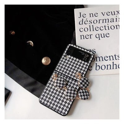 Chic and Elegant Houndstooth Button Phone Case For Samsung Galaxy Z Flip 3 5G