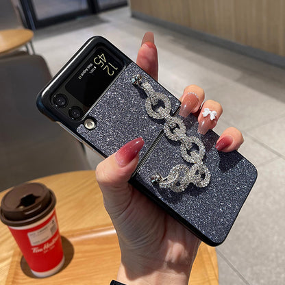 Woman Luxury Portable Rhinestone Bracelet Case For Samsung Galaxy Z Flip 3