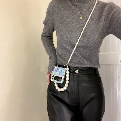 Luxury Crossbody Lanyard Pearl Bracelets Chain Case for Samsung Galaxy Z Flip 3 5G