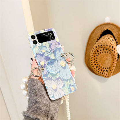 Luxury Crossbody Lanyard Pearl Bracelets Chain Case for Samsung Galaxy Z Flip 3 5G