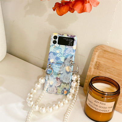 Luxury Crossbody Lanyard Pearl Bracelets Chain Case for Samsung Galaxy Z Flip 3 5G