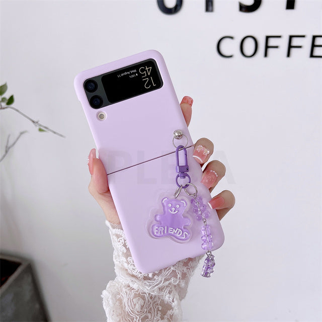 Cute Cartoon Bear Pendant Case For Samsung Galaxy Z Flip 3 5G