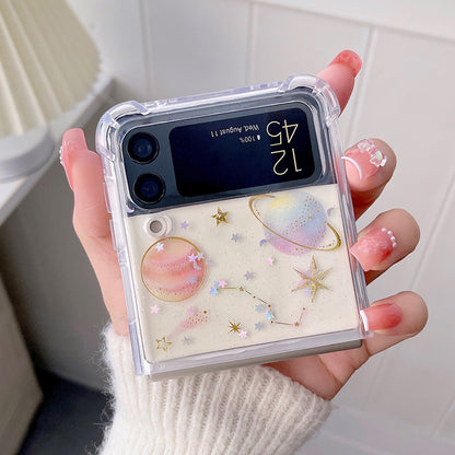 Bling Colorful Planets Moon Universe Phone Case For Samsung Galaxy Z Flip 3 5G