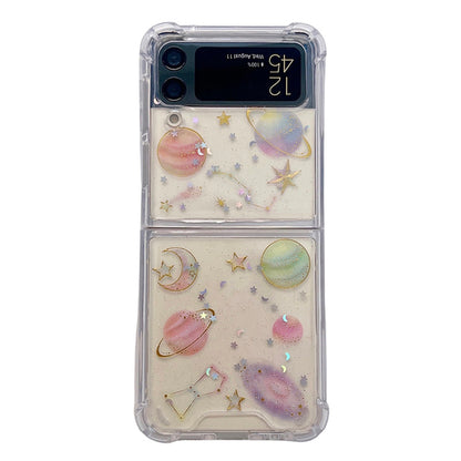 Bling Colorful Planets Moon Universe Phone Case For Samsung Galaxy Z Flip 3 5G