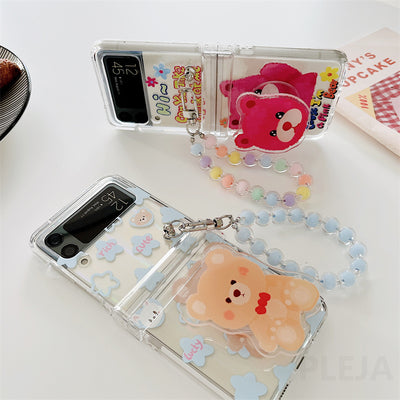 Cute Cartoon Bear Stand Phone Case For Samsung Galaxy Z Flip 3