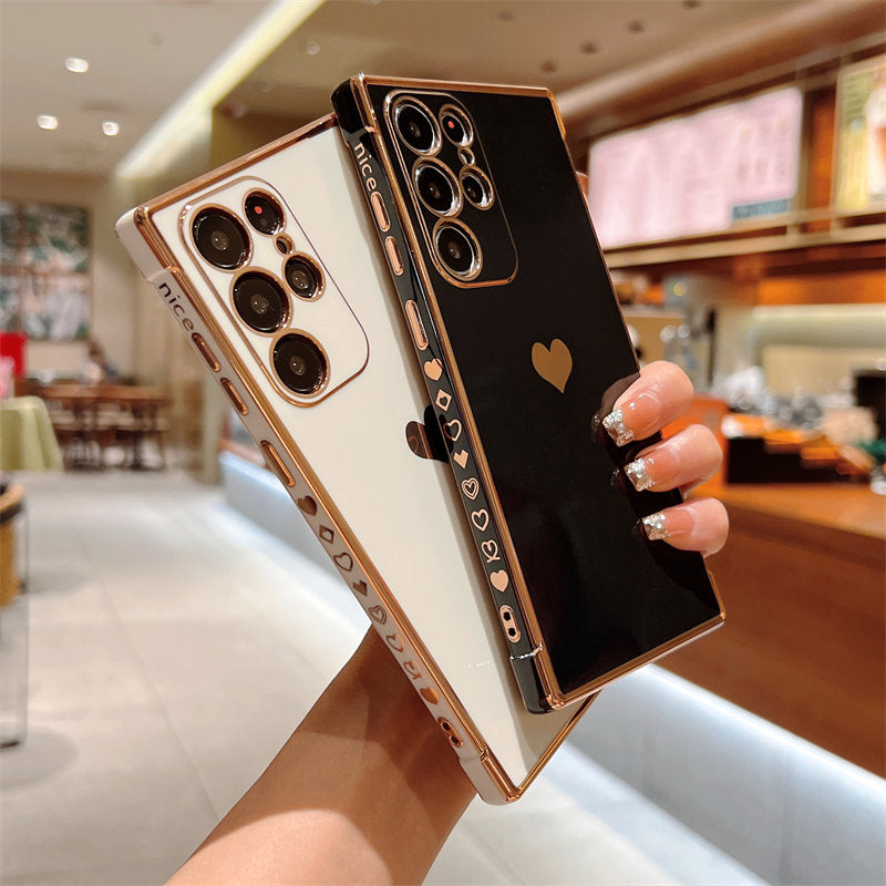 Soft Electroplated Love Heart Phone Case For Samsung S22