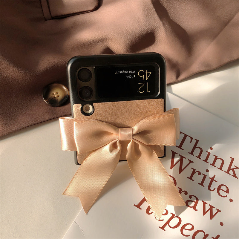 Cute Champagne Silk Ribbon Bowknot Phone Cover For Samsung Galaxy Z Flip 3 5G