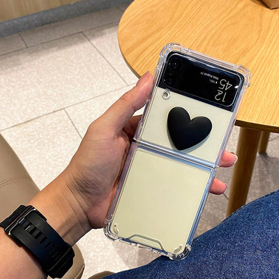 Cute 3D Black Heart Transparent PC Hard Slim Phone Case For Samsung Galaxy Z Flip 3 5G