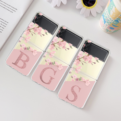 Custom Cherry Blossom Flower Initial Alphabet Clear Hard Cover For Samsung ZFlip3 Capa