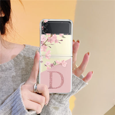 Custom Cherry Blossom Flower Initial Alphabet Clear Hard Cover For Samsung ZFlip3 Capa