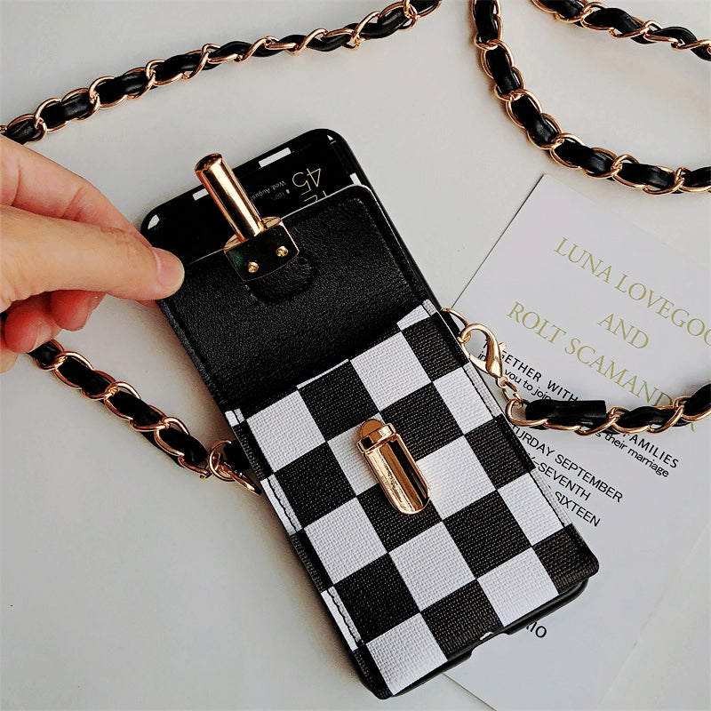 Girl Crossbody Long Belt Chain Checkerboard Purse Phone Case For Samsung Galaxy Z Flip 3 5