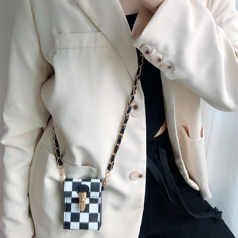 Girl Crossbody Long Belt Chain Checkerboard Purse Phone Case For Samsung Galaxy Z Flip 3 5