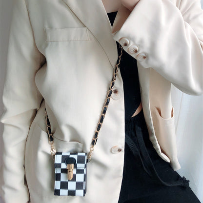 Girl Crossbody Long Belt Chain Checkerboard Purse Phone Case For Samsung Galaxy Z Flip 3 5